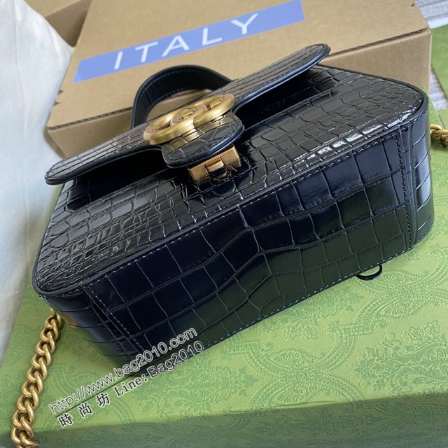 Gucci新款女包 古馳雙G銜縫迷你手提單肩斜挎鏈條包 Gucci鱷魚紋牛皮GG Marmont郵差包系列女包 547260  ydg3203
